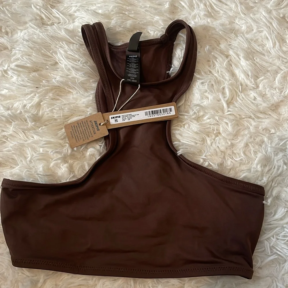 Skims Swim High Neck Racer back in Cocoa
